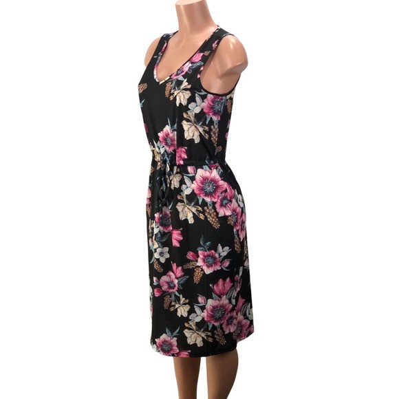 New WestLoop Floral  A-Line Drawstring Waist Short Knit Tank Dress Sz L -Bla… - Picture 8 of 12